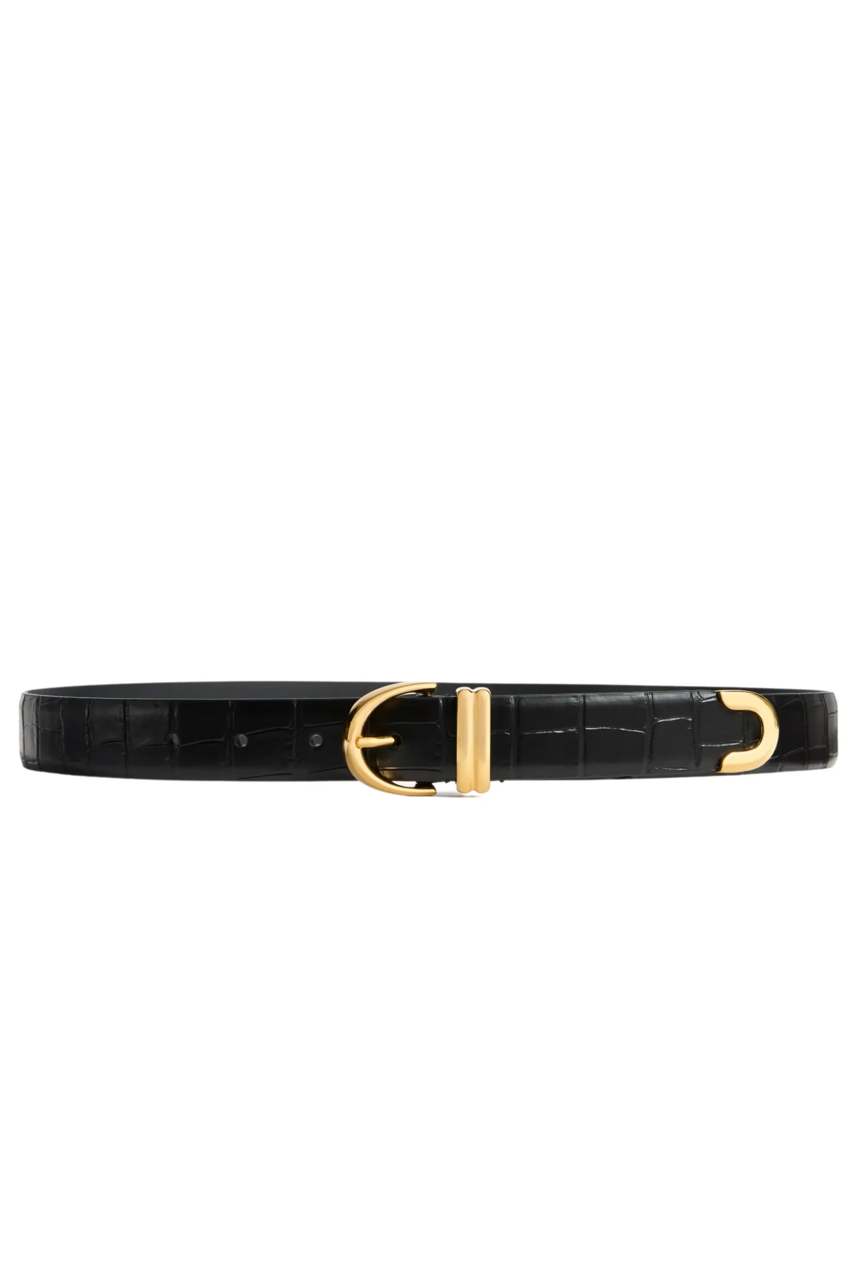 KHAITE Bambi Croc Embossed Leather Belt in Gold Hardware | Belts
