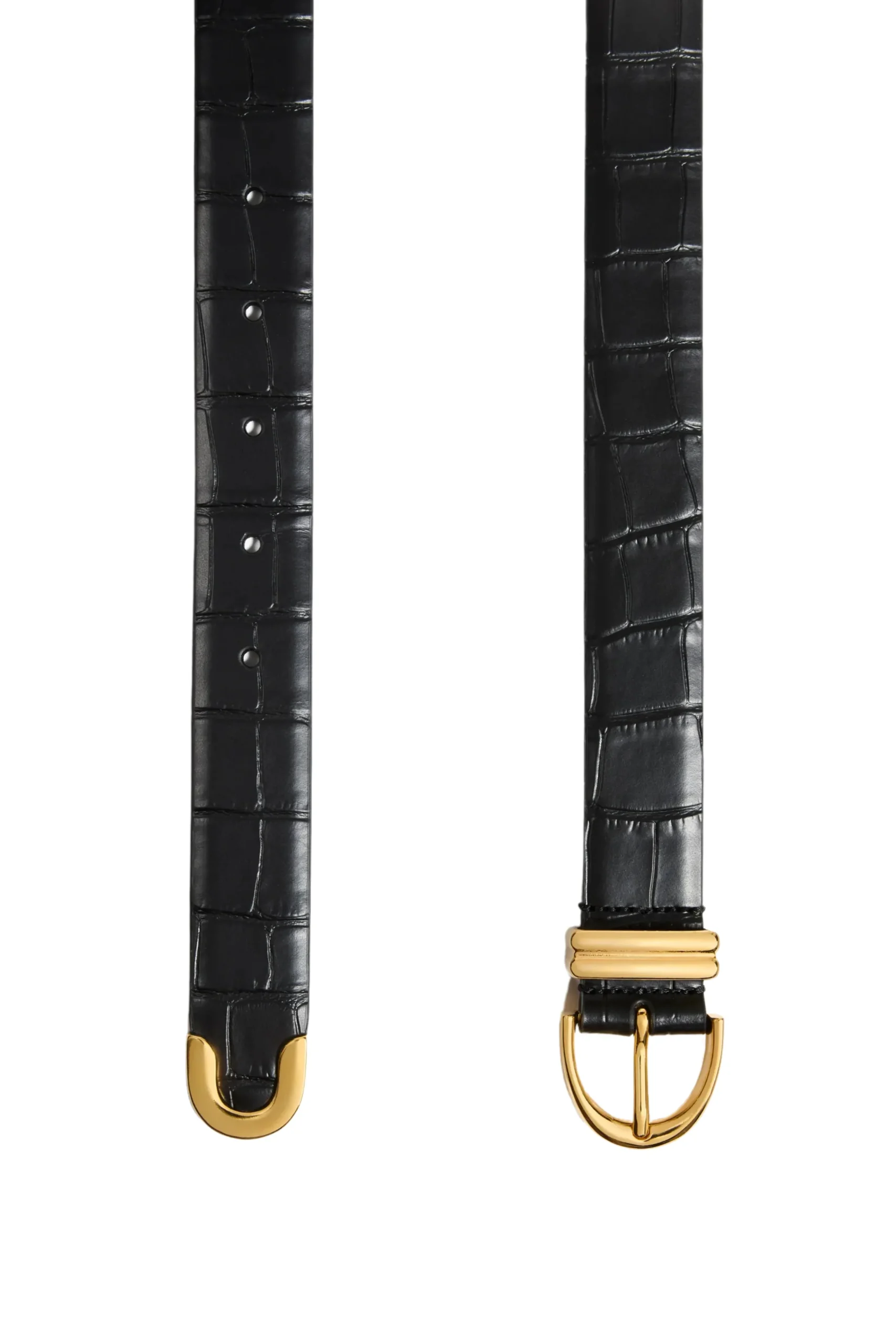KHAITE Bambi Croc Embossed Leather Belt in Gold Hardware | Belts