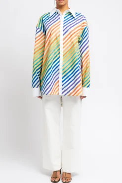 CHRISTOPHER JOHN ROGERS Bias Crayon Stripe Relaxed Shirt | Shirts & Tops