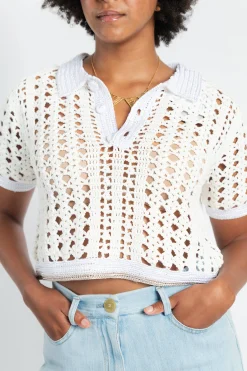 FORTE FORTE Cablé Lux Handmade Crochet Cropped Polo | Shirts & Tops