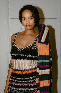 ZANKOV Libania Black Stripe Wool Knit Dress | Midi | Knits