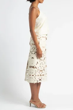 FORTE FORTE Poetic Orchid Embroidery Vegan Leather Skirt | Skirts & Shorts