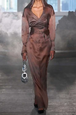 GRACE LING Rust Tailored Silk Maxi Pillar Skirt | Statement Sets | Skirts & Shorts